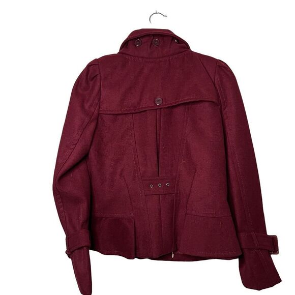 G.I.L.I. got it love it Womens Ruffled Front Jacket Maroon Poly Blend Coat Sz 6 - Picture 2 of 10
